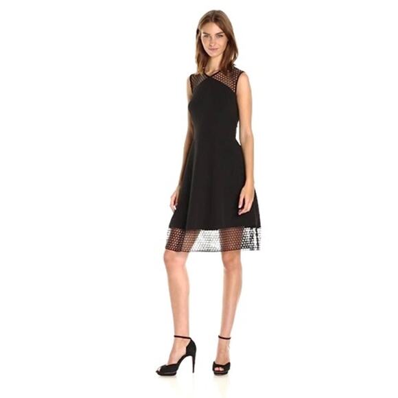 NWT Tahari ASL Black Mesh Trim Fit & Flare Dress Women's SZ 8P - Picture 1 of 10